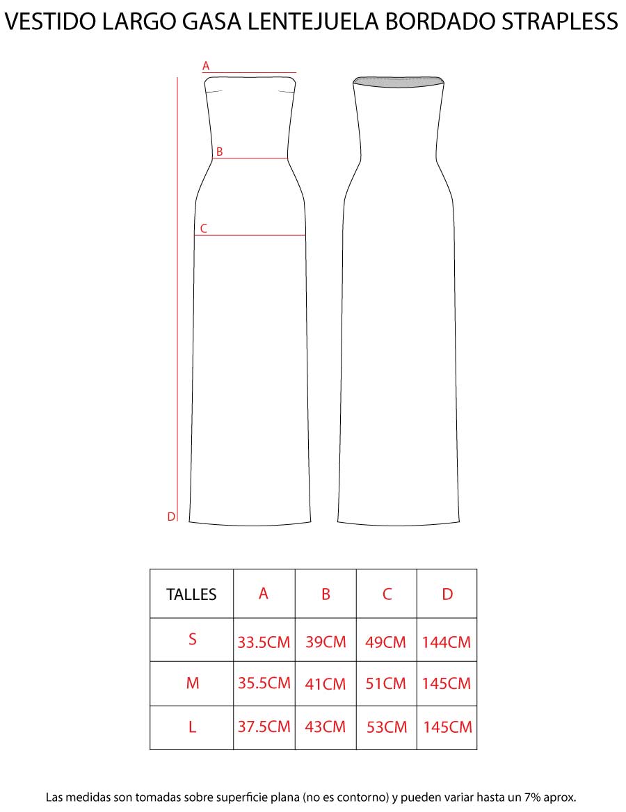 VESTIDO LARGO GASA LENTEJUELA BORDADO STRAPLESS - Image 9
