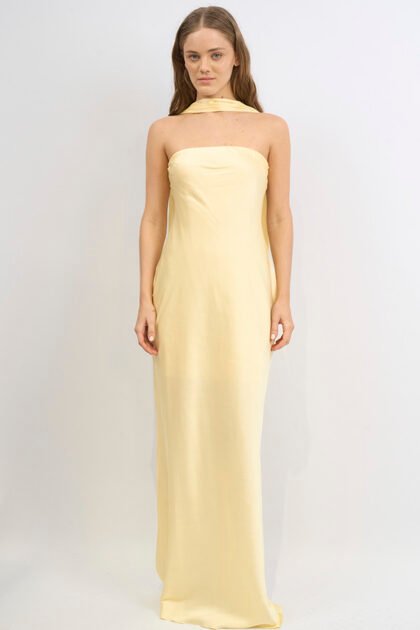 VESTIDO LARGO SATEN STRAPLESS LAZO