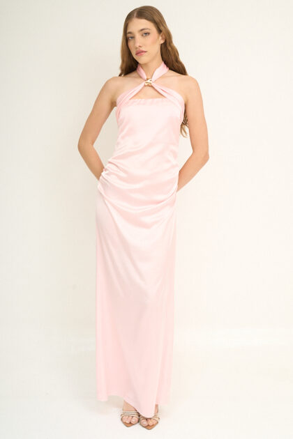 VESTIDO LARGO SATEN ACCESORIO TIRA X