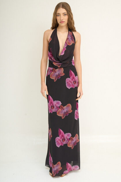 VESTIDO LARGO GASA SUBLIMADO BUCHE PROFUNDO