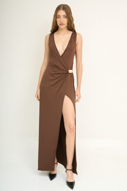 VESTIDO LARGO ITY ESCOTE V ACCESORIO CINTURA