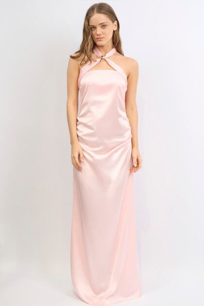VESTIDO LARGO SATEN ACCESORIO TIRA X