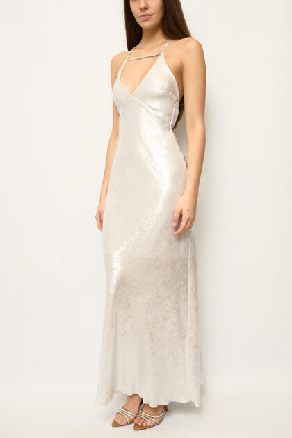 VESTIDO LARGO SATEN FOIL DOBLE ROMBO