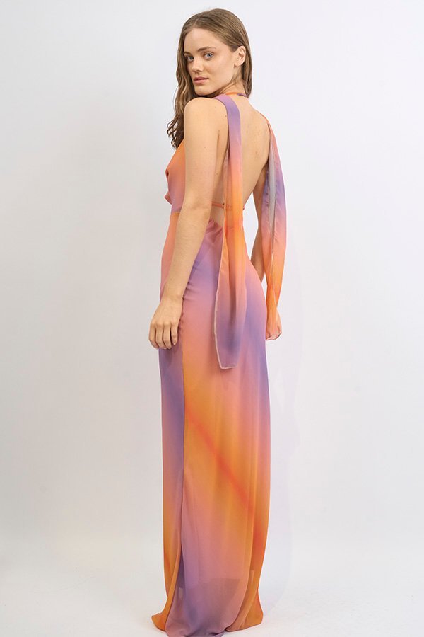 VESTIDO LARGO GASA ESFUMADO BUCHE PROFUNDO CON LAZO - Image 2