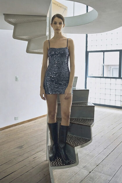 VESTIDO CORTO LENTEJUELA RECTO
