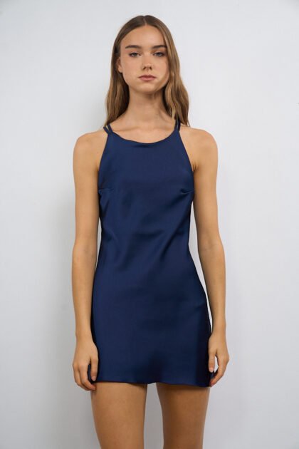 VESTIDO CORTO SATEN TIRA CRUZADO