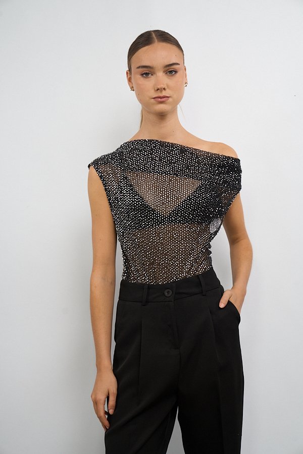 BODY TUL BRILLO HOMBRO CAIDO