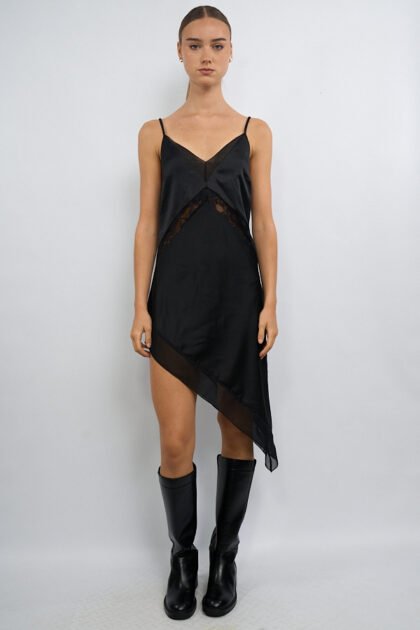 VESTIDO CORTO SATEN LENCERO COMBINADO