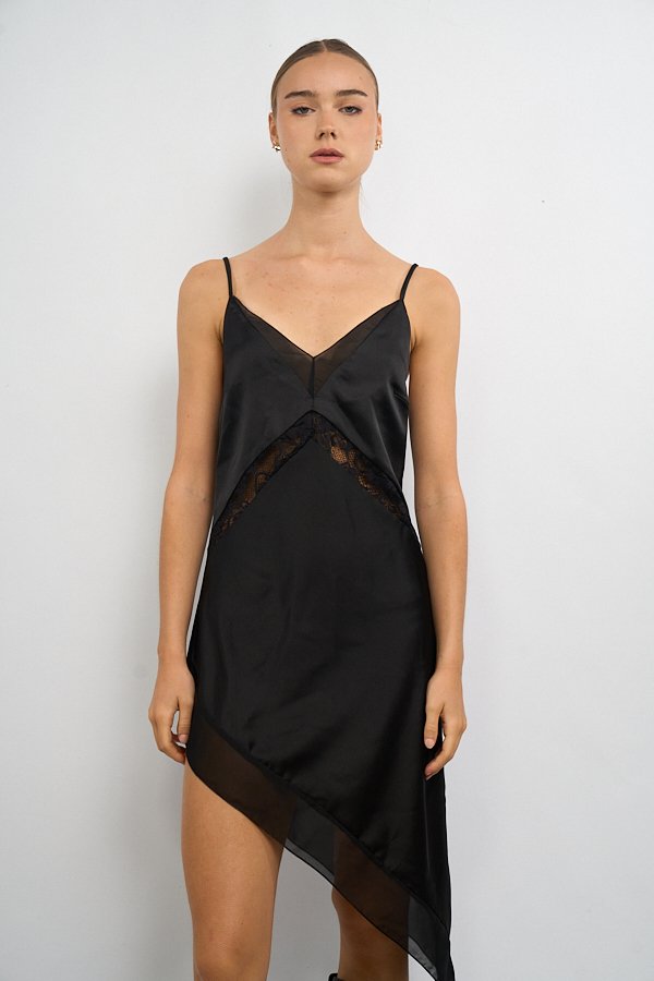 VESTIDO CORTO SATEN LENCERO COMBINADO