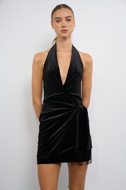 VESTIDO CORTO TERCIOPELO CRUZADO PARA ATAR