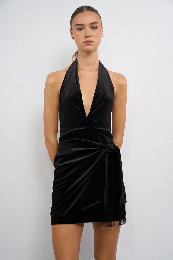 VESTIDO CORTO TERCIOPELO CRUZADO PARA ATAR