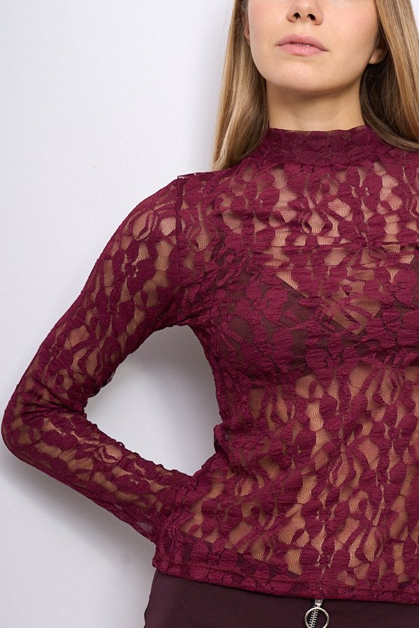 BLUSA ENCAJE CUELLO ALTO