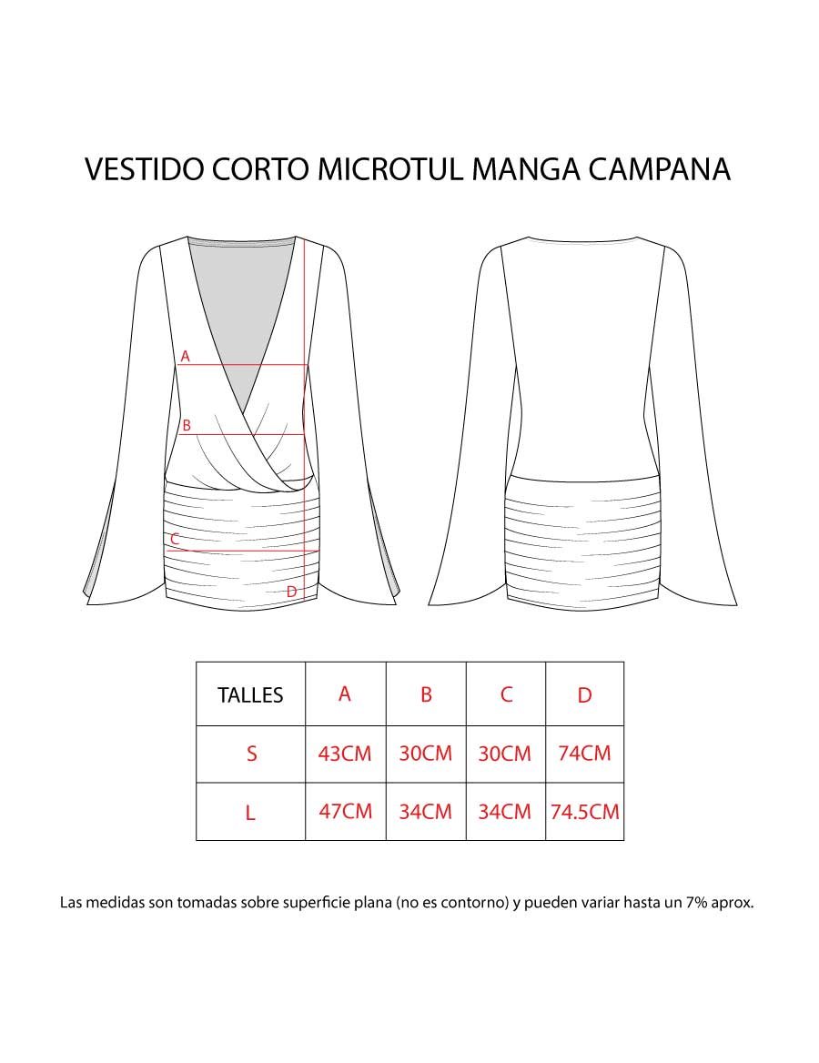 VESTIDO CORTO MICROTUL MANGA CAMPANA - Image 4