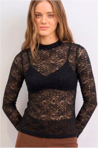 BLUSA ENCAJE CUELLO ALTO