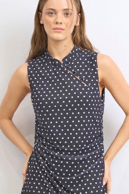 VESTIDO CORTO MICROTUL LUNARES SIN MANGA MAO