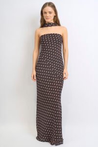 VESTIDO LARGO GASA LUNARES STRAPLESS