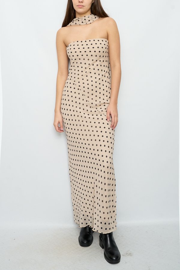 VESTIDO LARGO GASA LUNARES STRAPLES