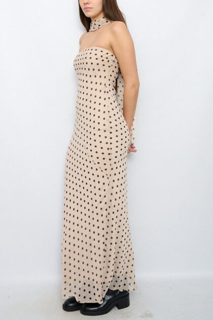 VESTIDO LARGO GASA LUNARES STRAPLES