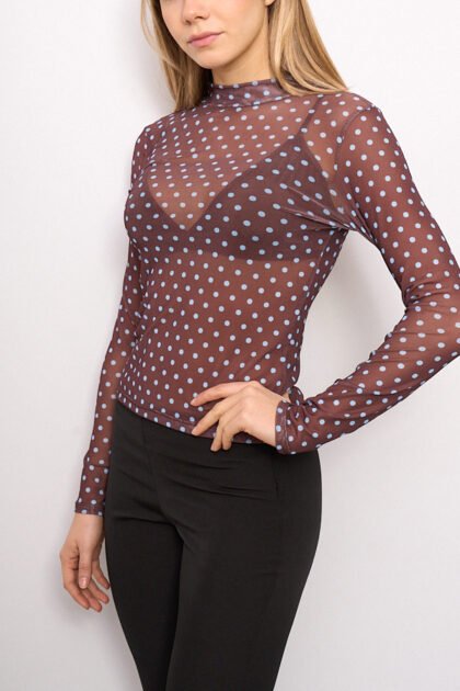 BLUSA TUL LUNARES CUELLO ALTO
