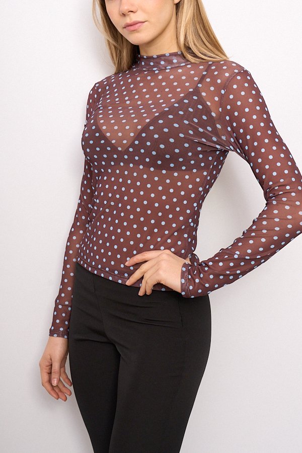 BLUSA TUL LUNARES CUELLO ALTO