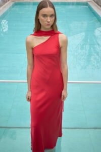 VESTIDO LARGO SATEN BUFANDA GASA