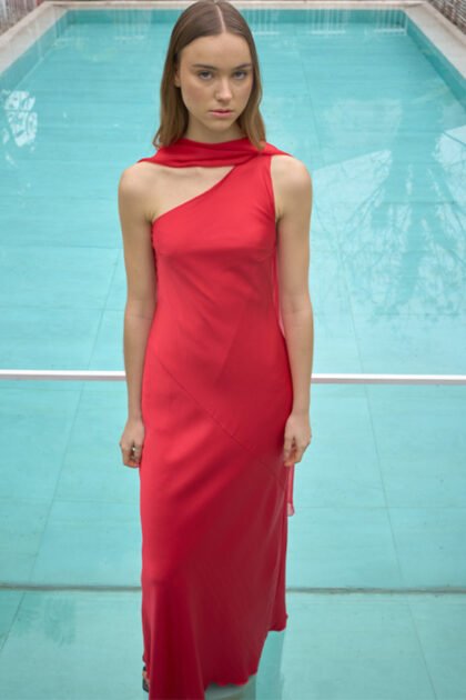 VESTIDO LARGO SATEN BUFANDA GASA