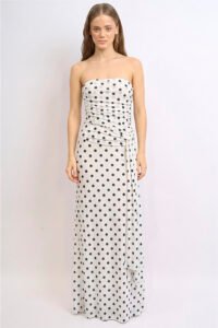 VESTIDO LARGO TUL LUNARES STRAPLES LAZO