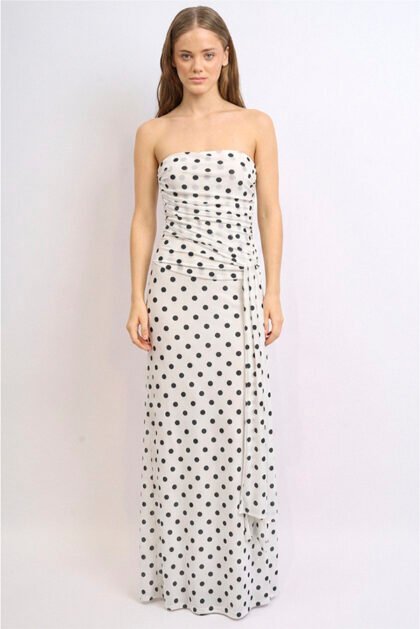 VESTIDO LARGO TUL LUNARES STRAPLES LAZO