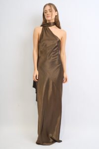 VESTIDO LARGO SATEN TRAMADO UN HOMBRO SUPER LAZO